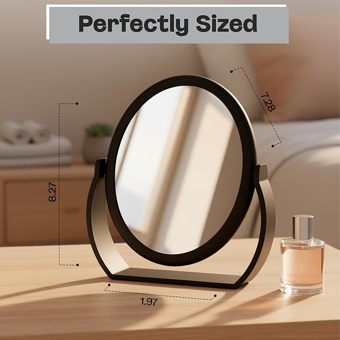 Danielle Creations Oval Soft Touch Vanity Mirror, Black, 1x/7x Magnification Makeup Mirror with Stand, Tabletop & Desk Mirror for Bathroom, Bedroom, Portable Beauty Use