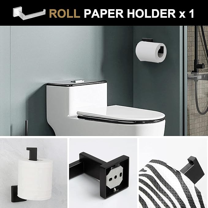 Lava Odoro 4-Piece Bathroom Hardware Accessories Set Matte Black, Towel Bar Set Stainless Steel Wall Mount Towel Holder Set Bathroom Accessories Kit