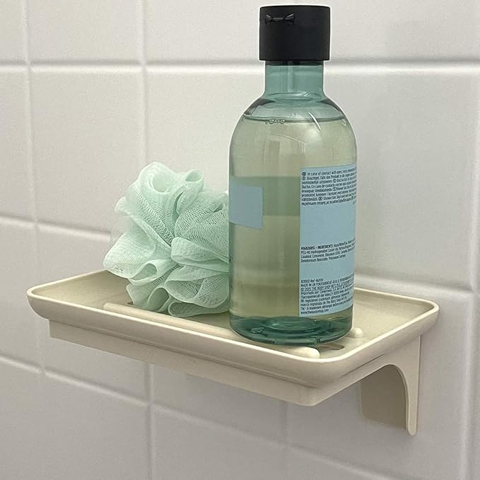 Wonder Shelf - Small Plastic Self Adhesive Bathroom Wall Mount Shelf - Fits Over Toilet Paper Holder - Designed for Smartphone and Flushable Baby Wipes (1, Cream with Holes)