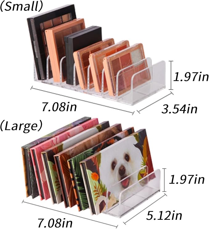 2 Pcs Eyeshadow Palette Organizer Use for Bathroom Countertops, Wardrobe, Shelf, Drawer, Sunglasses, Wallet, Contour Kit (Cosmetic Storage Box Small&Large) Makeup (Clear), 7.08x5.12x1.97 in