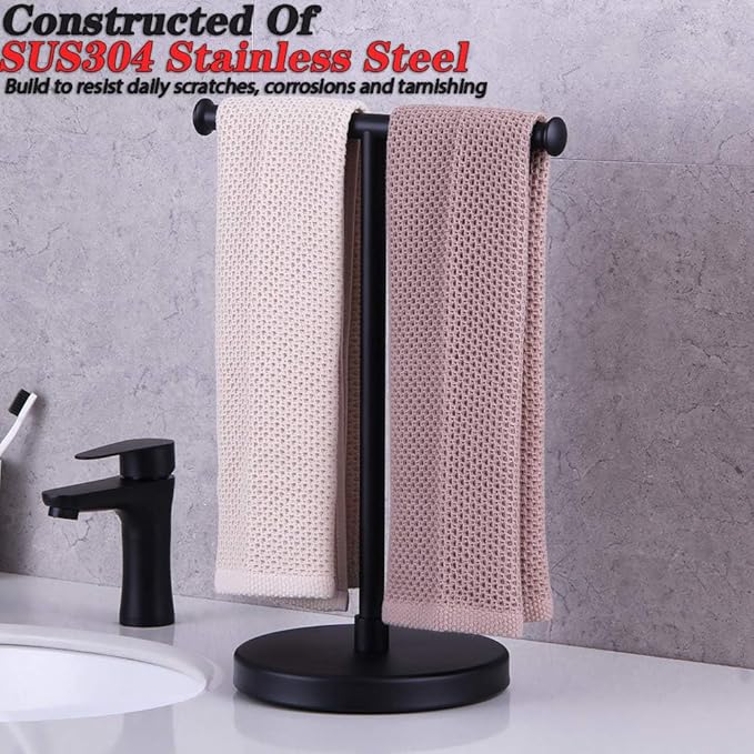 GERZWY SUS 304 Stainless Steel Hand Towel Holder Standing Tree Rack for Bathroom Vanities Countertop, Matte Black DZY024-BK