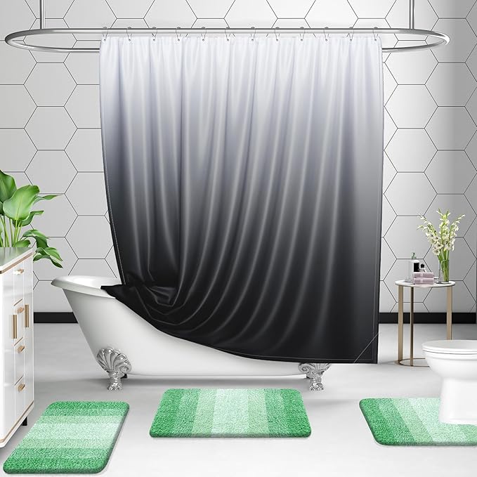 OLANLY Bathroom Rugs Sets 3 Piece, Soft Absorbent Microfiber Bath Mats and U-Shaped Contour Toilet Rug, Plush Shaggy Bath Mat Set for Bathroom (30"x20"+24"x16"+24"x20", Green)