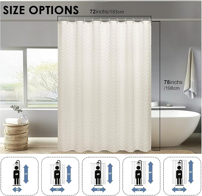 OVZME Beige Bathroom Shower Curtain 78 Inch Length, Boho Style Soft Touching Chevron Textured Protect Privacy Shower Curtain for Bathroom Hotel, Modern Bath Decor, 72Wx78L Inches