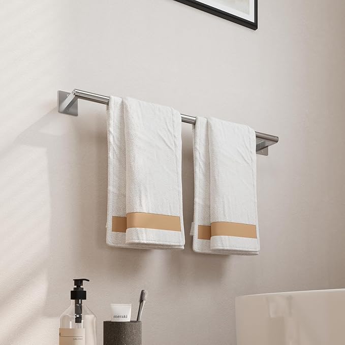 USHOWER Brushed Nickel Towel Bar, 24 Inch Towel Racks for Bathroom Wall Mounted, Heavy Duty Stainless Steel Towel Holder, Easy Installation (Total Length 26 Inch) (Pack of 2)