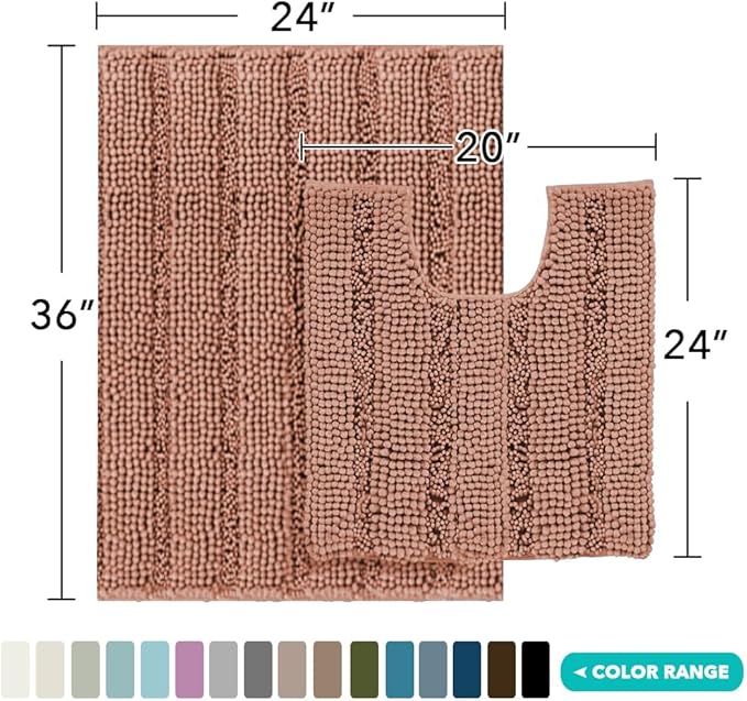Turquoize Bathroom Rugs Set Non-Slip Bath Mats for Bathroom Super Absorbent Shaggy Rugs for Tub Shower Toilet Soft Plush Bath Rug Plus U Contour Rug (Oversized: 24" x 36" and 20" x 24" U), Muted Clay