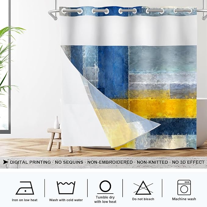 Shrahala Brown Abstract Art No Hooks Shower Curtain with Snap in Liner Set, Grey Contemporary Colorful Bathroom Décor Polyester Fiber Waterproof for Stall Bathtubs 71 X 74 in