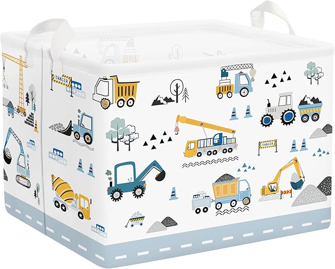 Cars Laundry Hamper Cartoon Vehicle Large Storage Basket Collapsible Parents Organizer Boy Toy Clothes Bins for Bedroom, Bathroom, Crane, 36L