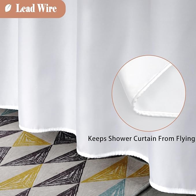UFRIDAY Long White 72x78 inches Shower Curtain with Mesh Window, Washable Fabric Shower Curtain for Bathroom Sets,Weighted Bottom Hem, 72 x 78 Inch, Modern