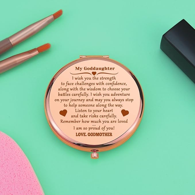Goddaughter Gifts from Godmother God Daughter Gifts for Girls Compact Makeup Mirror Baptism Gift for Women Inspirational Birthday Folding Makeup Mirror Christian Gift for Teen Girls