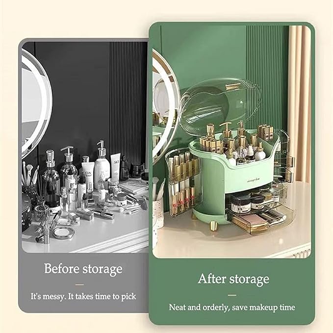 Portable Light Luxury Series Multi-Function Make Up Case Dustproof Cosmetic Storage Box,Cosmetics Skin Care Products Jewelry Organizer Case Lipstick Box - Green