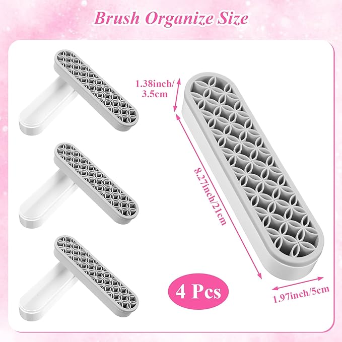 4 Pcs Silicone Makeup Brush Holder Stand, Multi-Purpose Cosmetic Organizer, Desktop Storage Box for Brush, Eyeliner Pencil, Art Supplies, Painting Pen, Sewing Tools, Grey