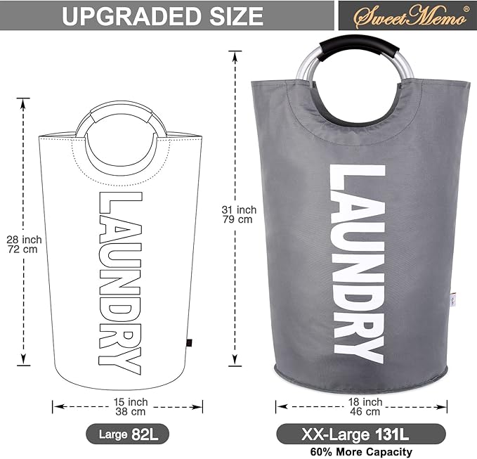Large Laundry Basket Collapsible，Freestanding Clothes Hamper Bag with Handles – Tall Folding Dirty Laundry Bin，Sturdy Laundry Sorter for College Dorm，Laundry Room – 130L (Dark Grey)