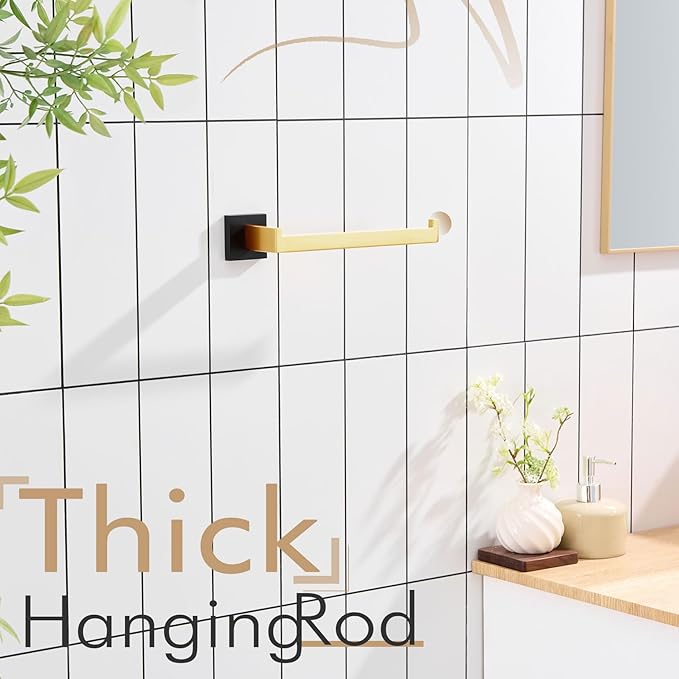 KOKOSIRI Towel Bar for Bathroom Wall Mount 9'' Hand Towel Holder T-304 Stainless Steel Bath Kitchen Accessories Matte Black and Brushed Gold, B3003GDK