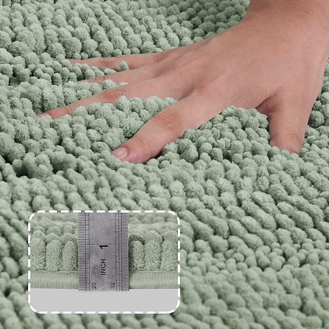 Turquoize Chenille Bathroom Rugs Set Non-Slip Bath Mats for Bathroom Super Absorbent Shaggy Rugs for Tub Shower Toilet Plush Bath Rug Plus U Contour Rug (Standard: 20" x 32" and 20" x 20" U), Sage