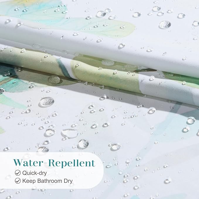 Green Blue Leaf Fabric Shower Curtain, Watercolor Eucalyptus Leaves Plant Shower Curtain, Waterproof Decorative Boho Botanical Bathroom Curtains, 72" W x 72" H