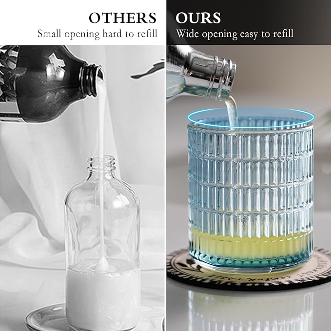 CICUFY Glass Foam Soap or Lotion Dispenser, Refillable Liquid Dispenser with Large Silver Pump (Striped Pattern-Blue)