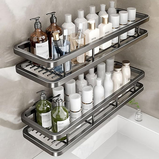 Wall Mounted Bathroom Shelves, Bathroom Storage Box with Protection Railing, Freestanding Kitchen Organizer (Color : 19.6inch, Size : Gray Double)