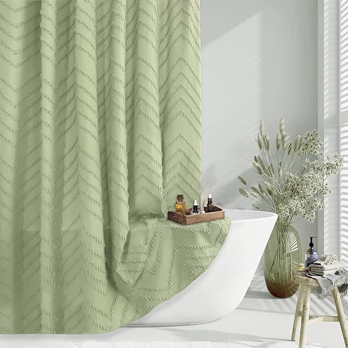 Green Shower Curtain 78 Inches Long Boho Shower Curtain Chic Tufted Chevron Textured Striped Fabric Shower Curtains Modern Minimalist Shower Curtains for Bathroom 72 x 78