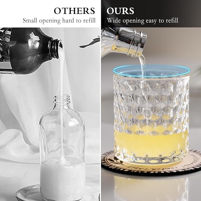 CICUFY Hand Soap Dispenser Glass, Refillable Liquid Dispenser for Bathroom & Kitchen,Lotion Dispenser with Large Silver Pump（Diamond Pattern-Clear）