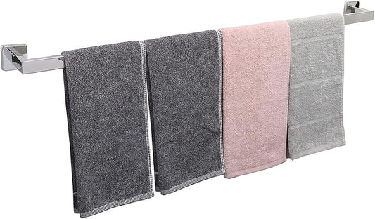 TocTen Bath Towel Rack - Square Base Thicken SUS304 Stainless Steel Towel Bar for Bathroom, Bathroom Accessories Towel Rod Heavy Duty Wall Mounted Towel Holder. (Chrome, 33)