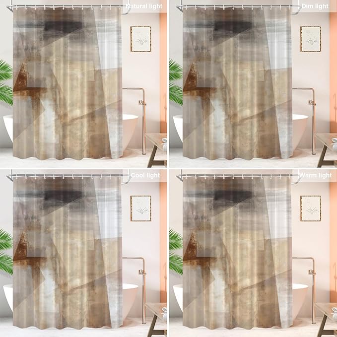Shrahala Brown and Beige Abstract Art Painting Shower Curtain, Brushstrokes Abstract Brush Painting for Bathtubs Bathroom Decor Waterproof 72x72 inch