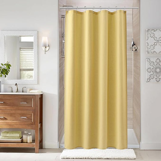 Naturoom Yellow 42 Inch Shower Curtain - Stall Narrow Half Linen Ultra Thick Fabric Shower Curtain Set with Hooks, Boho Farmhouse Rustic RV Camper Bath Curtains for Bathroom, 42x72