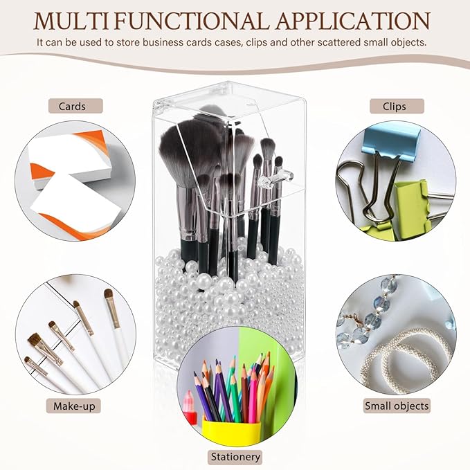 Zerodeko Acrylic Pen Holder Storage Box with Lid 2-Pack Clear Desktop Organizer for Makeup Brushes Stationery and Small Items 8.26X3.34X3.34In