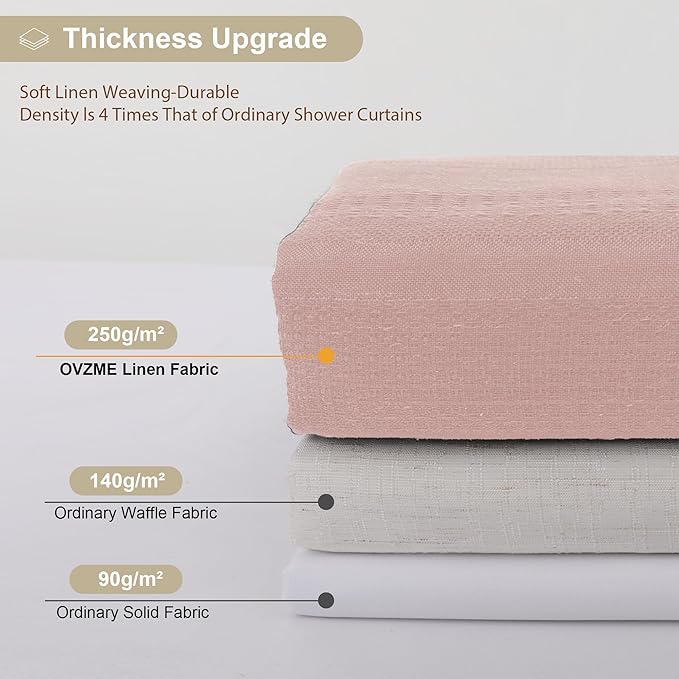 OVZME Extra Long Boho Shower Curtain 84 Inch Long, Modern Farmhouse Heavy Duty Linen Textured Soft Fabric, Rustic Country Cloth Shower Curtain with Tassel for Bathroom Hotel, 72Wx84L, Pink