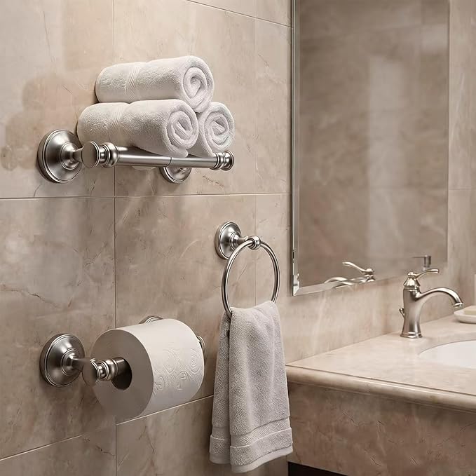 khtumeware 1 Pack Brushed Nickel Towel Bar 24 Inch Towel Rack for Bathroom Wall Mounted Thicken Steel Towel Rod Modern Home Decor