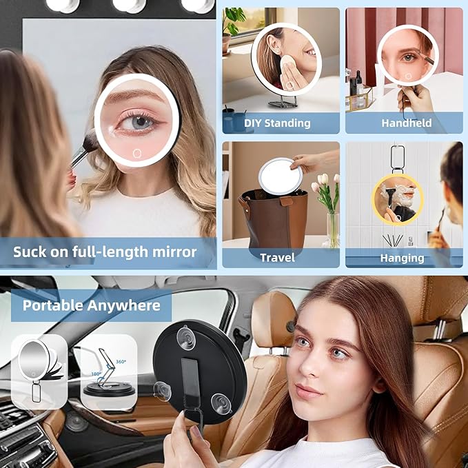 6" 20x Magnifying Mirror with Light Suction Cup,Led Close up Makeup Mirror for Tweezing with 360° Stand,3 Color Lighted Personal 20x Mirrors,20 Times Concave Zoom for Closer Partial Details