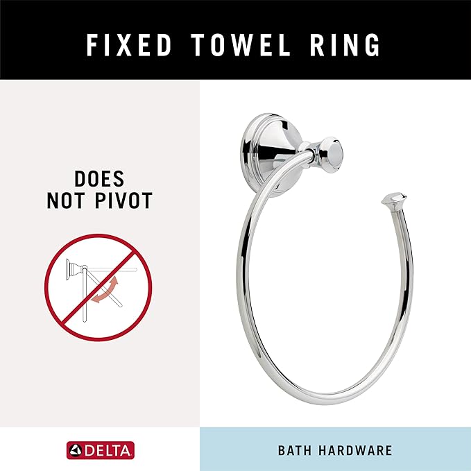 Delta Cassidy (1-Pack) Hand Towel Holder Polished Chrome Towel Racks for Bathroom Wall Square Towel Ring Holder for Bath Towel Hanger for Kitchen, Bathroom Accessories 79746