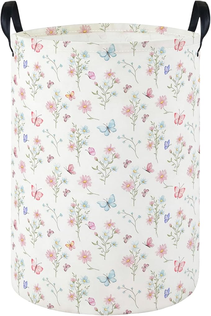 Laundry Hamper Baby Nursery Hamper Waterproof Foldable Kids Laundry Basket Kids Dirty Clothes Hampers Girl Room Decor for Home Gift Baskets(Pink Flower)