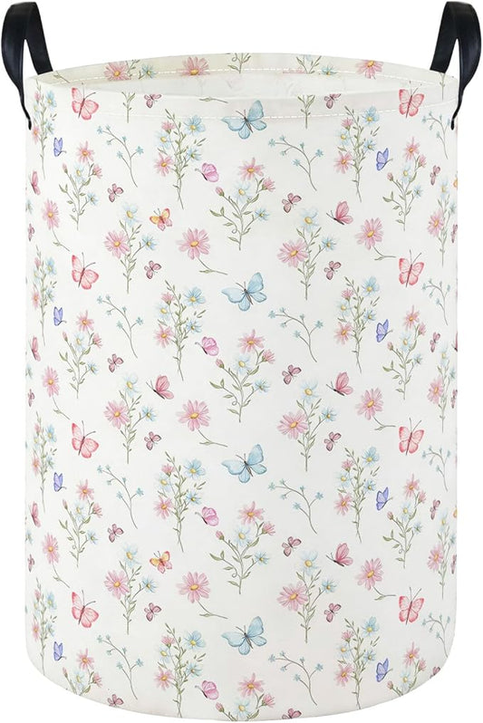 Laundry Hamper Baby Nursery Hamper Waterproof Foldable Kids Laundry Basket Kids Dirty Clothes Hampers Girl Room Decor for Home Gift Baskets(Pink Flower)