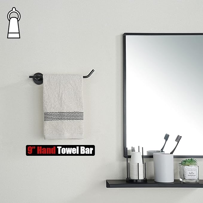 JQK Hand Towel Bar Oil Rubbed Bronze, Stainless Steel Towel Ring for Bathroom, 9 Inch Necklace Holder Wall Mount Right Hand, TR100-ORB