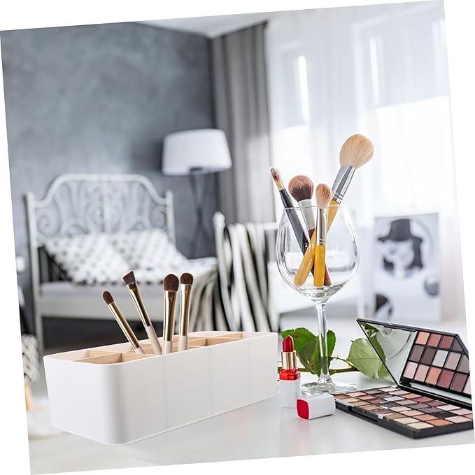 Creative Desktop Organizer with Detachable Compartments Storage Box for Makeup Accessories and Items Sturdy Bamboo Material for Home and Office Organization