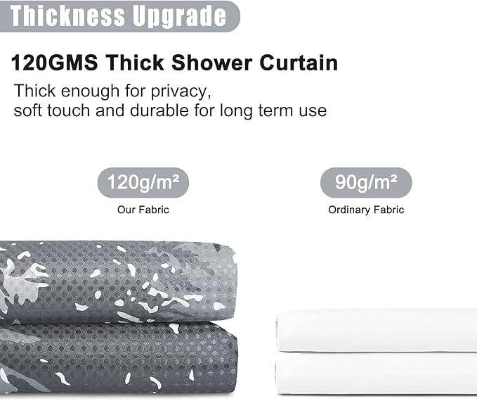 Hokibero Extra Long Shower Curtains 84 inch Grey and White Shower Curtain Waffle Fabric Decorative for Bathroom Ombre Mountain Misty Forest, 72 x 84