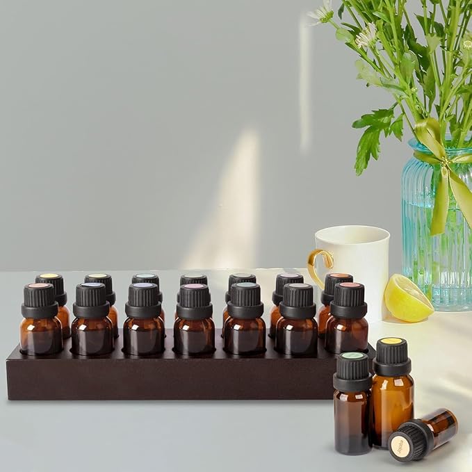 Essential Oil Storage Box Wooden Essential Oils Display Organizer 14 Slots Stand Holder for 5 to 15 ml Bottles Nail Polish Collection