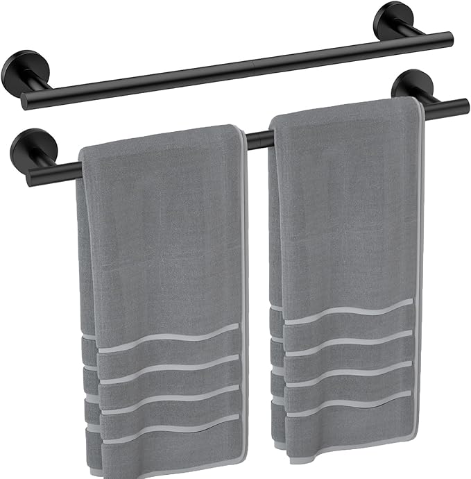 Luxbaro 2 Pack Matte Black Towel Bar 24 Inch, Thicken Towel Rack for Bathroom Wall, SUS304 Stainless Steel Towel Rod, Modern Home Decor (Total Length 26-Inch)
