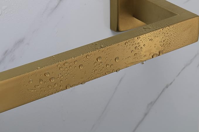 TocTen Bath Towel Rack - Square Base Thicken SUS304 Stainless Steel Towel Bar for Bathroom, Bathroom Accessories Towel Rod Heavy Duty Wall Mounted Towel Holder. (Brushed Gold, 12)