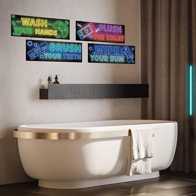 YLOLUL 4 Pcs Neon Gaming Wall Art for Teen Boys & Kids Bedroom Playroom