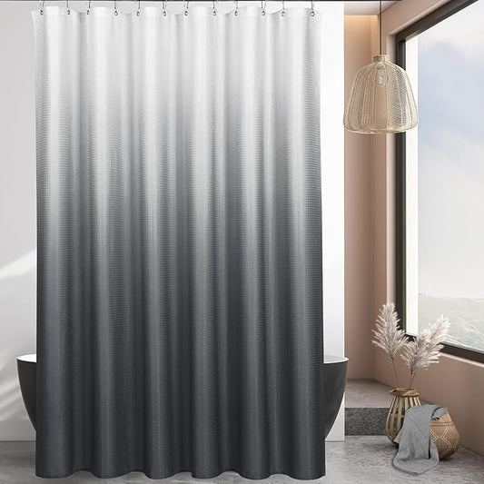 MitoVilla Extra Long Shower Curtain 72 x 84, Grey Ombre 84 inch XL Waffle Fabric Shower Curtains for Modern Luxury Bathroom Decor, Waffle Weave Textured 180GSM Weighted Shower Curtain 84 inch