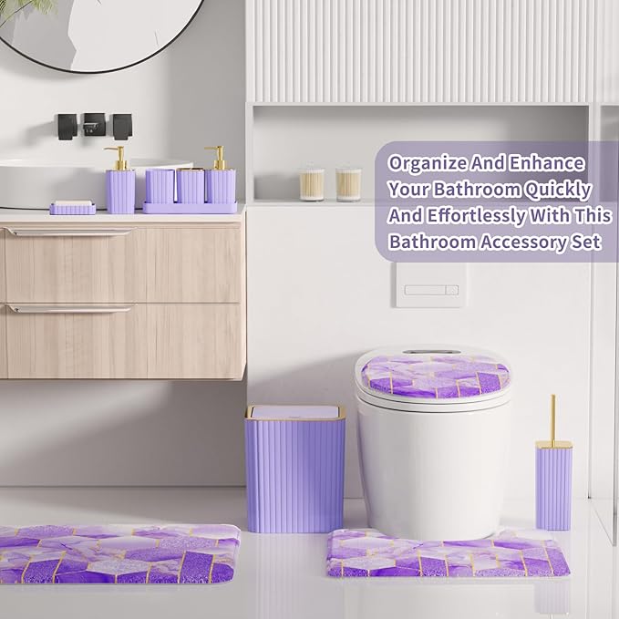 XLHOMO Bathroom Set - 26PC Bathroom Set with Shower Curtain and Rugs, Bathroom Accessory Set, Purple Bathroom Accessories Set, Trash Can & Soap Dispenser