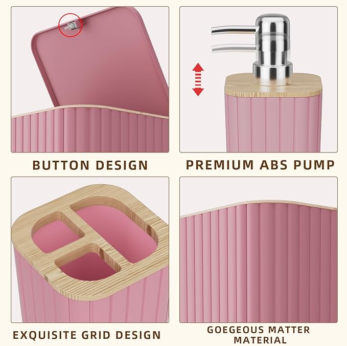 XLHOMO Bathroom Accessories Set - 25PC Pink Bathroom Set, Bathroom Set with Shower Curtain and Rugs, Pink Shower Curtain Set, Toilet Brush, Bathroom Trash Can