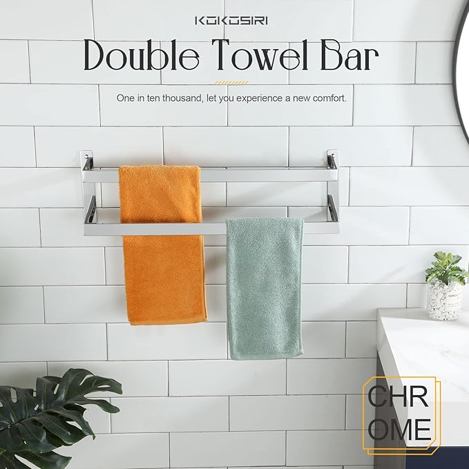 KOKOSIRI Towel Bars Bath Towel Holders 24 Inches Chrome Bathroom 2-Tiers Ladder Towel Rails Wall Mounted Towels Shelves Rack Polished Stainless Steel, B5008CH-L24