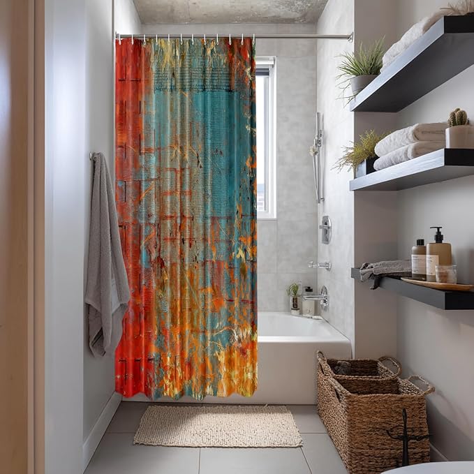 Shrahala Abstract Grunge Color Decorative Shower Curtain, Solid Colored Pink Bathroom Décor Polyester Fiber Waterproof with Plastic Rings for Shower Stall Bathtubs 72 X 36 in