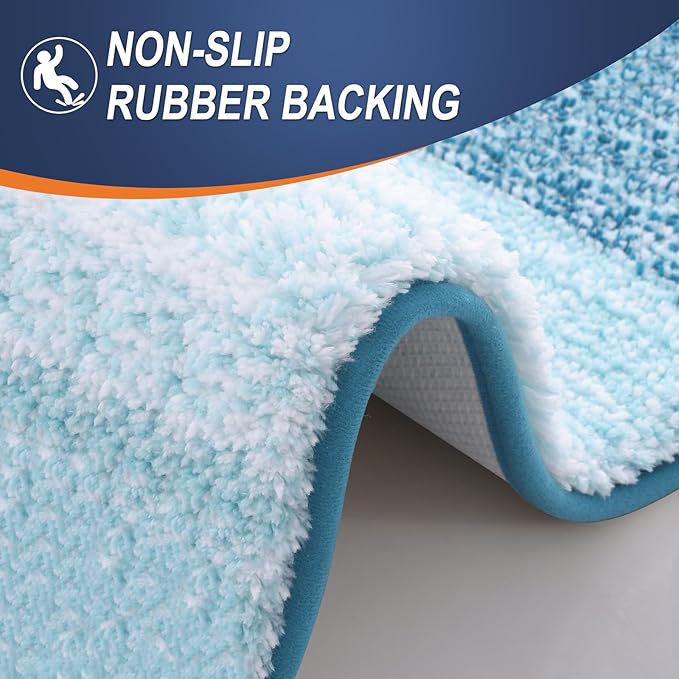 OLANLY Bathroom Rugs Sets 3 Piece, Soft Absorbent Microfiber Bath Mats and U-Shaped Contour Toilet Rug, Plush Shaggy Bath Mat Set for Bathroom (30"x20"+24"x16"+24"x20", Peacock Blue)