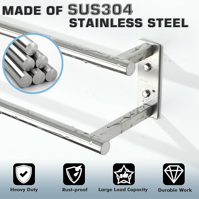 Alise Double Towel Bars for Bathroom, Wall Mount Towel Holder 32'' Towel Racks for Bathroom, SUS304 Stainless Steel Towel Hanger Towel Rails, Brushed Nickel