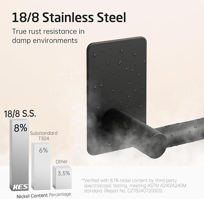 KES Bathroom Towel Bar Usable Length 24-Inch Adhesive Hand Towel Holder No Drill Wall Mounted SUS 304 Stainless Steel Matte Black, A7000S60B-BK