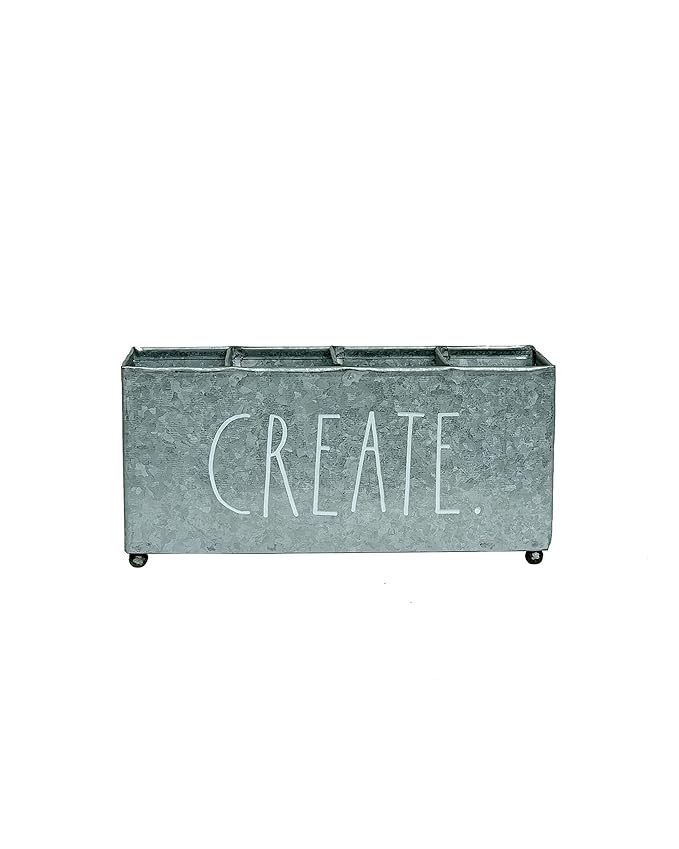 Rae Dunn Beauty Organizer - Four Sections for Cosmetic Storage - Galvanized Metal Container for Makeup Supplies, Personal Items, Jewelry - Modern Chic Design - Stylistic Décor for Bathroom Vanity