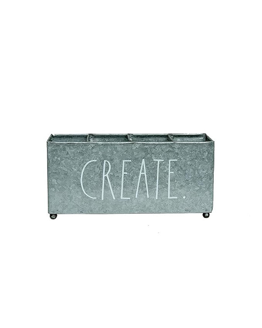Rae Dunn Beauty Organizer - Four Sections for Cosmetic Storage - Galvanized Metal Container for Makeup Supplies, Personal Items, Jewelry - Modern Chic Design - Stylistic Décor for Bathroom Vanity